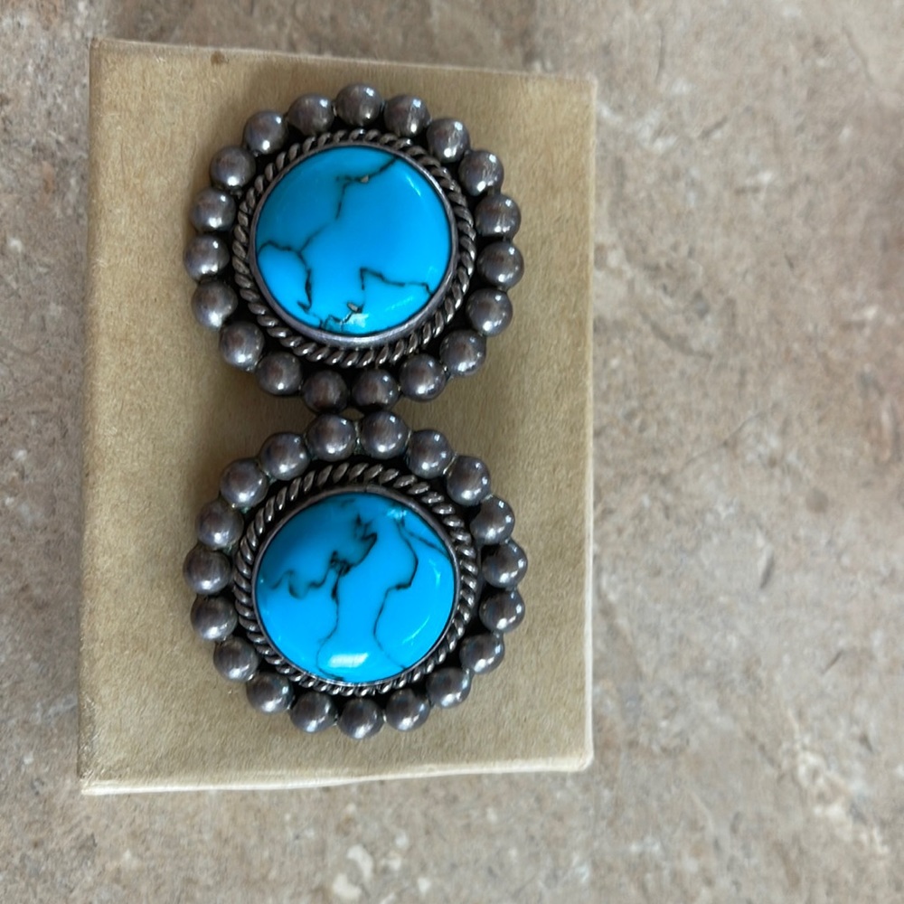 Turquoise and Sterling Clip On Earrings